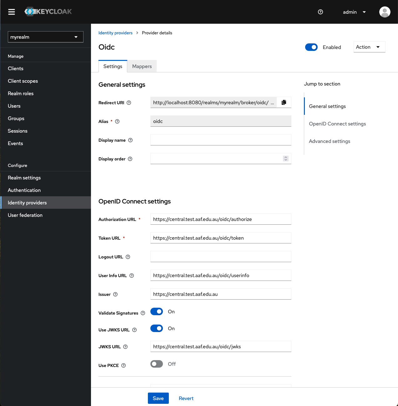 New identity provider settings