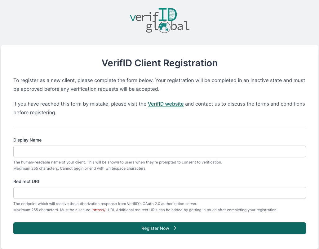 Verifid Client Registration